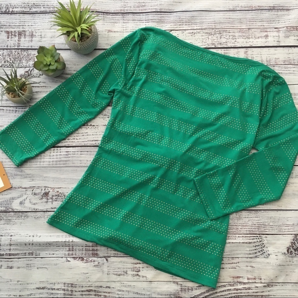 Green Drape neck Top with Gold Accents - Picture 4 of 8